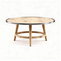 Round coffee table with wood top and metal edge 100 x 100 x 45cm