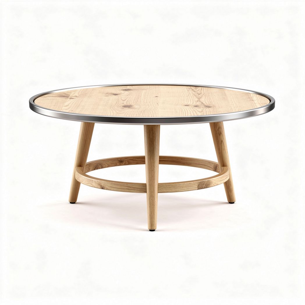 Round coffee table with wood top and metal edge 100 x 100 x 45cm