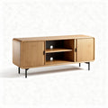 Ribbed bamboo media console with two cabinets and open shelving 120 x 40 x 55cm