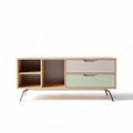 Wooden storage cabinet with two drawers and open shelving 90 x 40 x 50cm