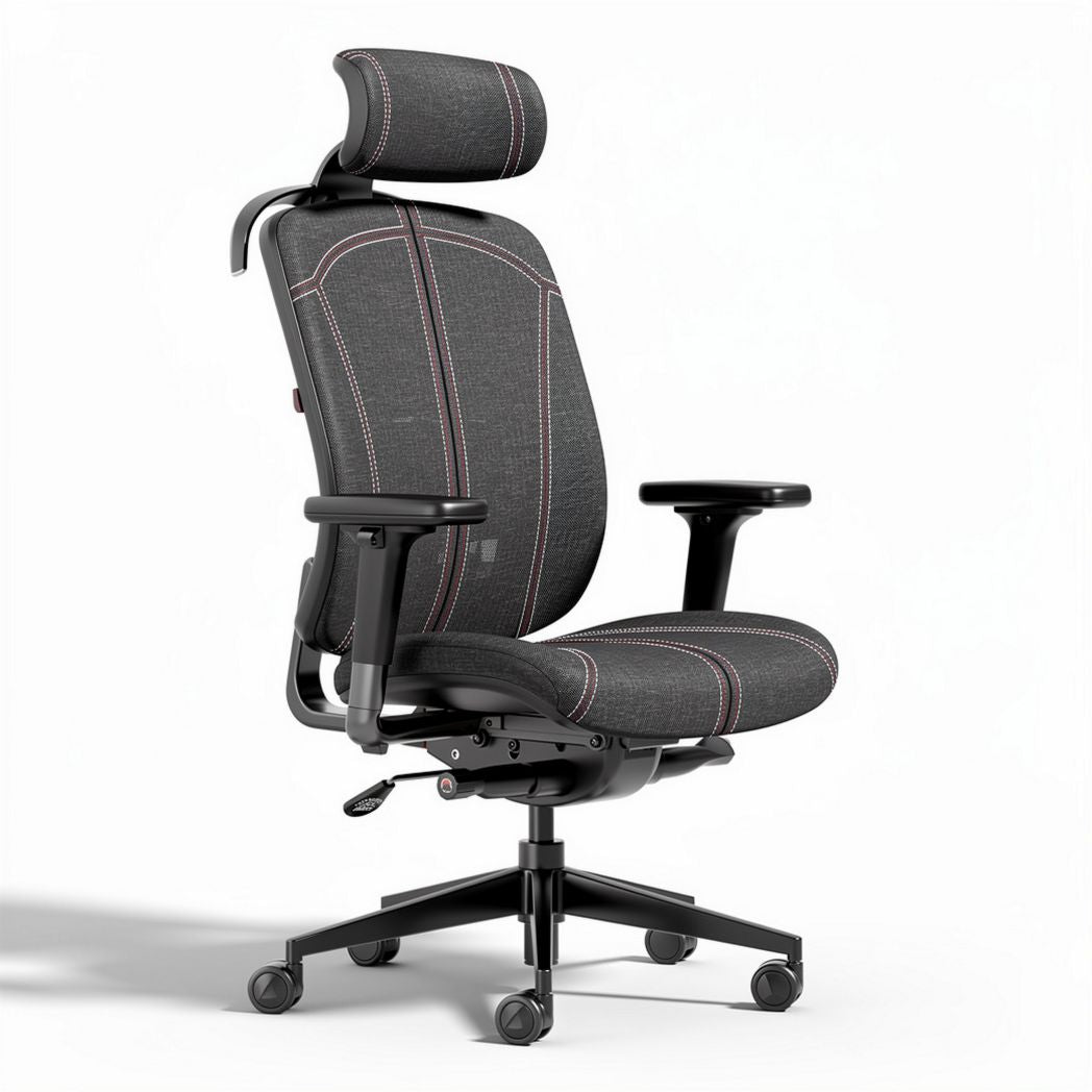 Ergonomic office chair with adjustable headrest and lumbar support gray fabric 45 x 60 x 120cm