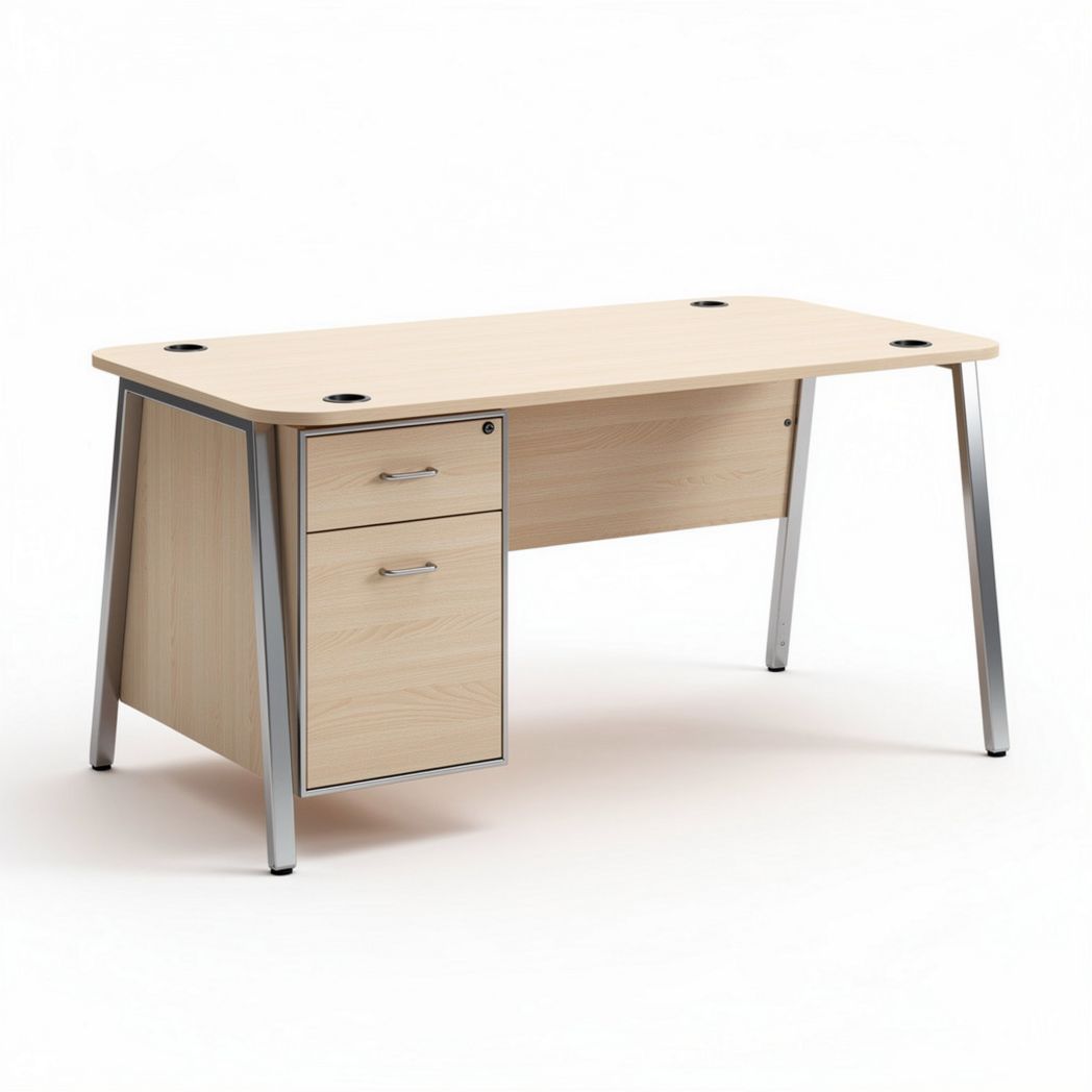 Wooden office desk with metal legs and drawer 120 x 60 x 75cm