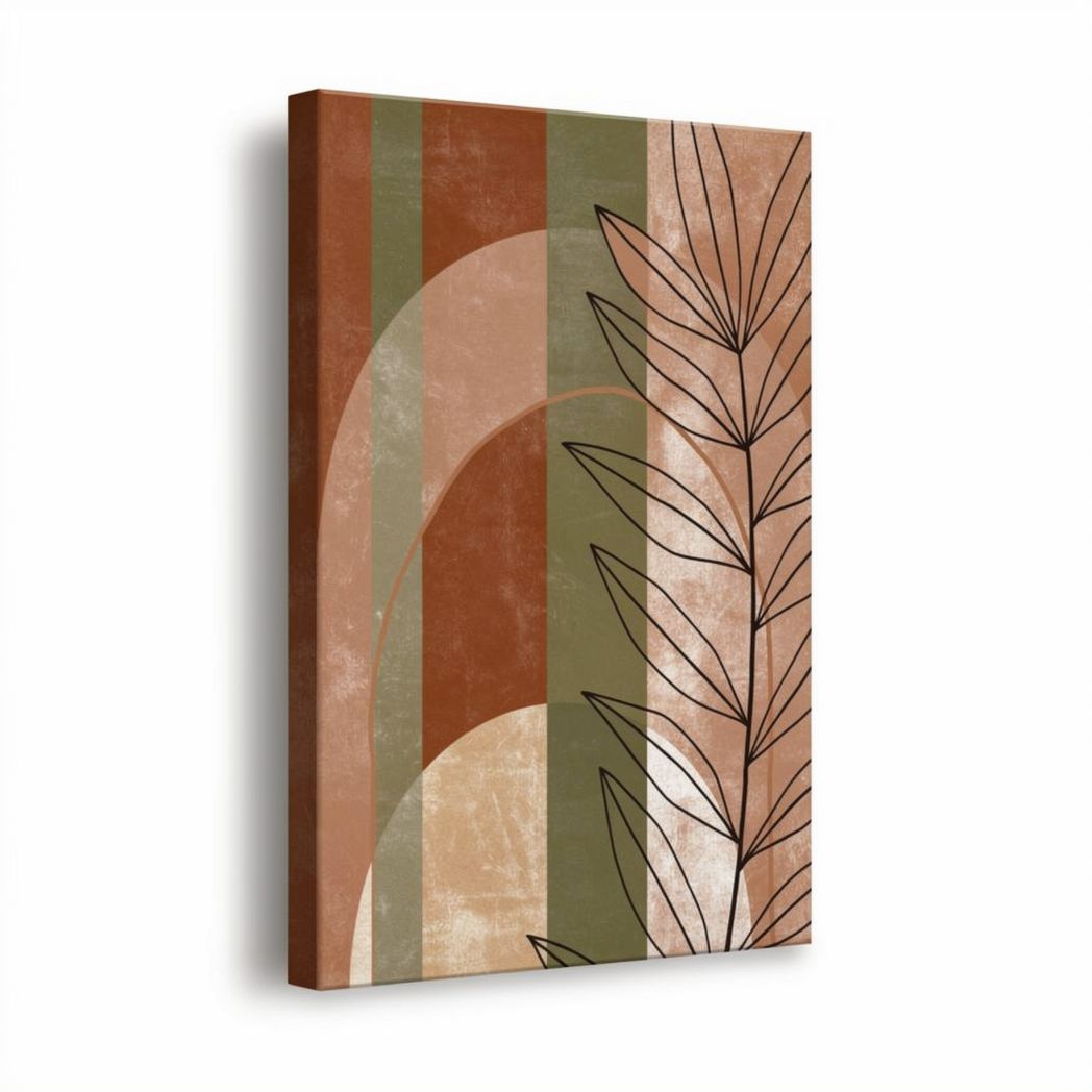 Abstract wall art canvas print with leaf design and earthy tones 40 x 2 x 60cm