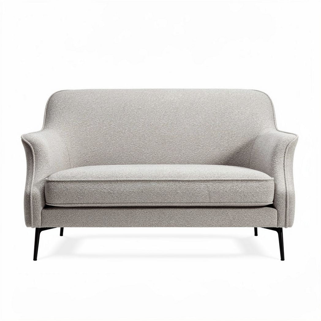 Two-seater sofa in light gray fabric with metal legs 150 x 75 x 80cm