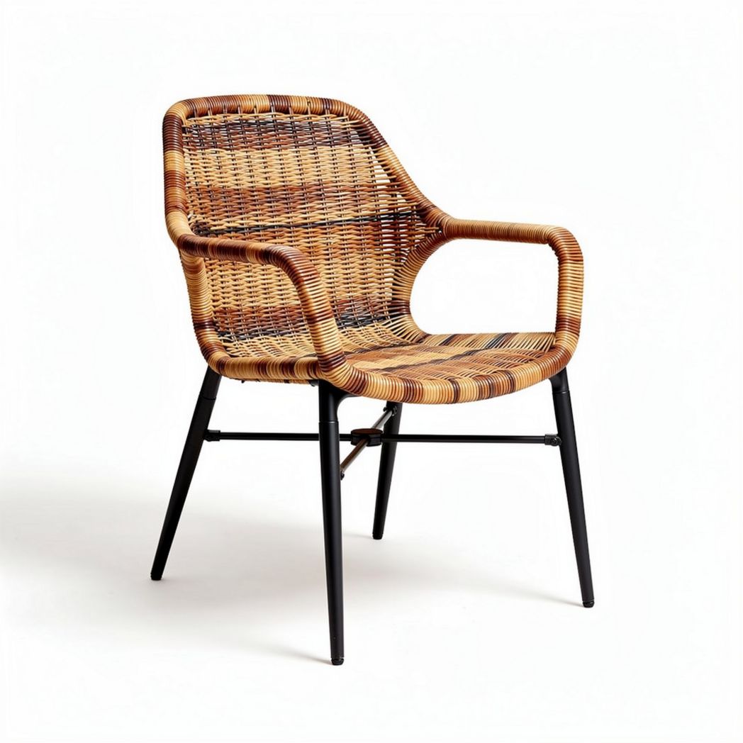 Woven rattan chair with metal legs for indoor and outdoor use 60 x 60 x 80cm