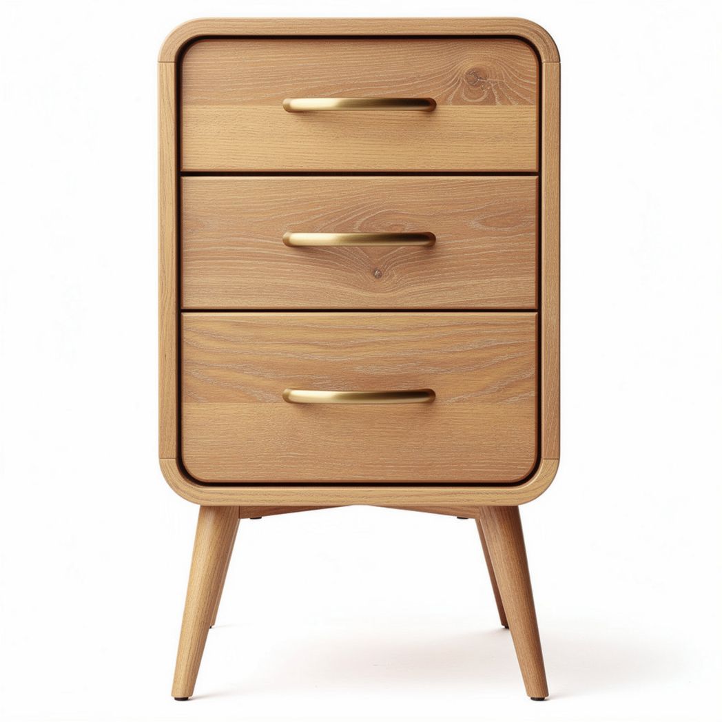 Wooden nightstand with three drawers and gold handles 60 x 45 x 75cm