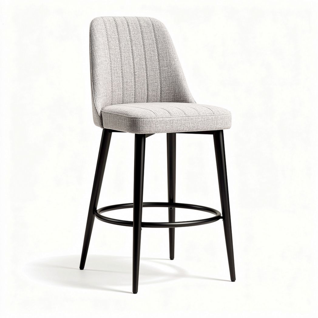 Barstool with upholstered seat in gray fabric and black metal legs 50 x 48 x 105cm