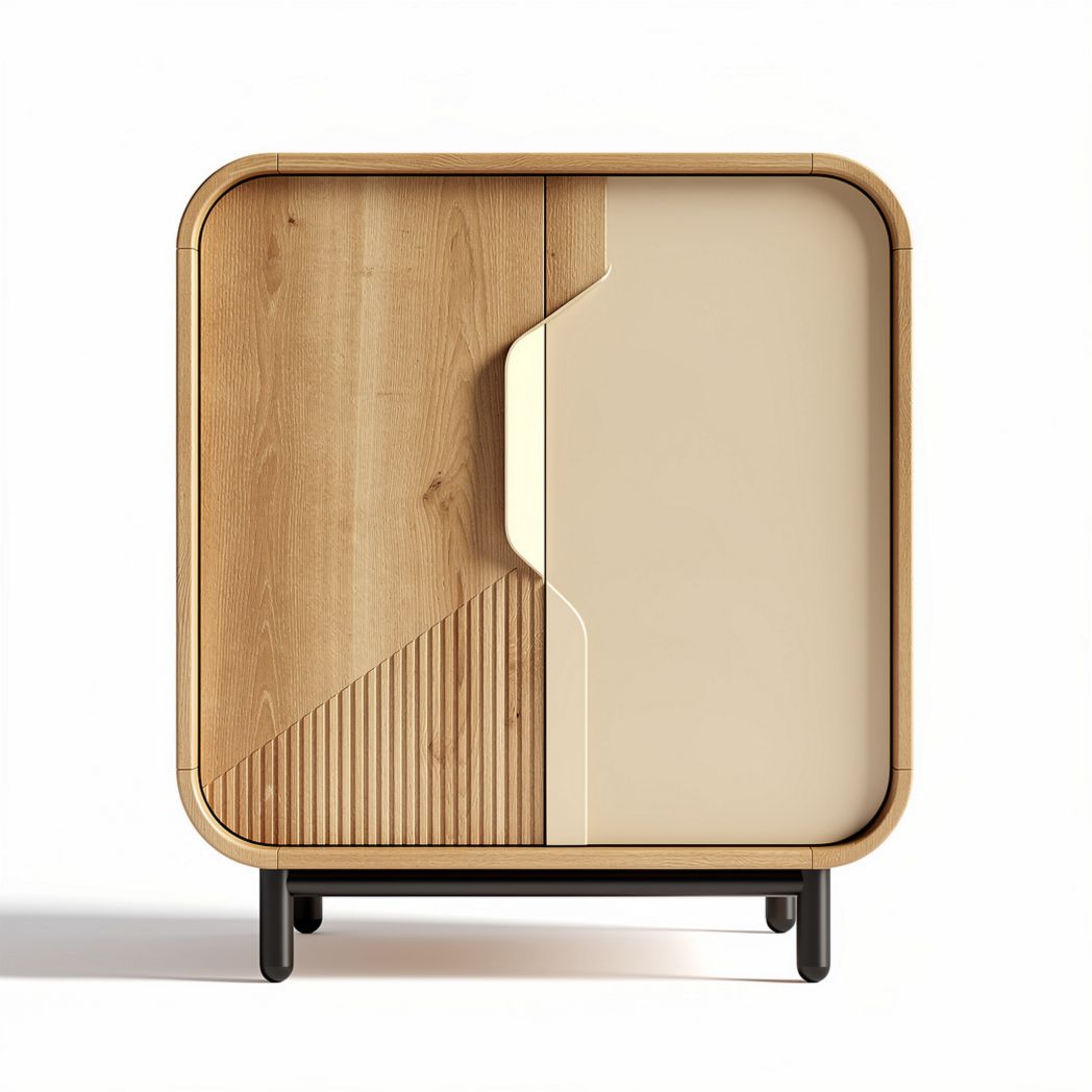 Modern wooden cabinet in natural wood and cream finish with storage space 60 x 40 x 80cm