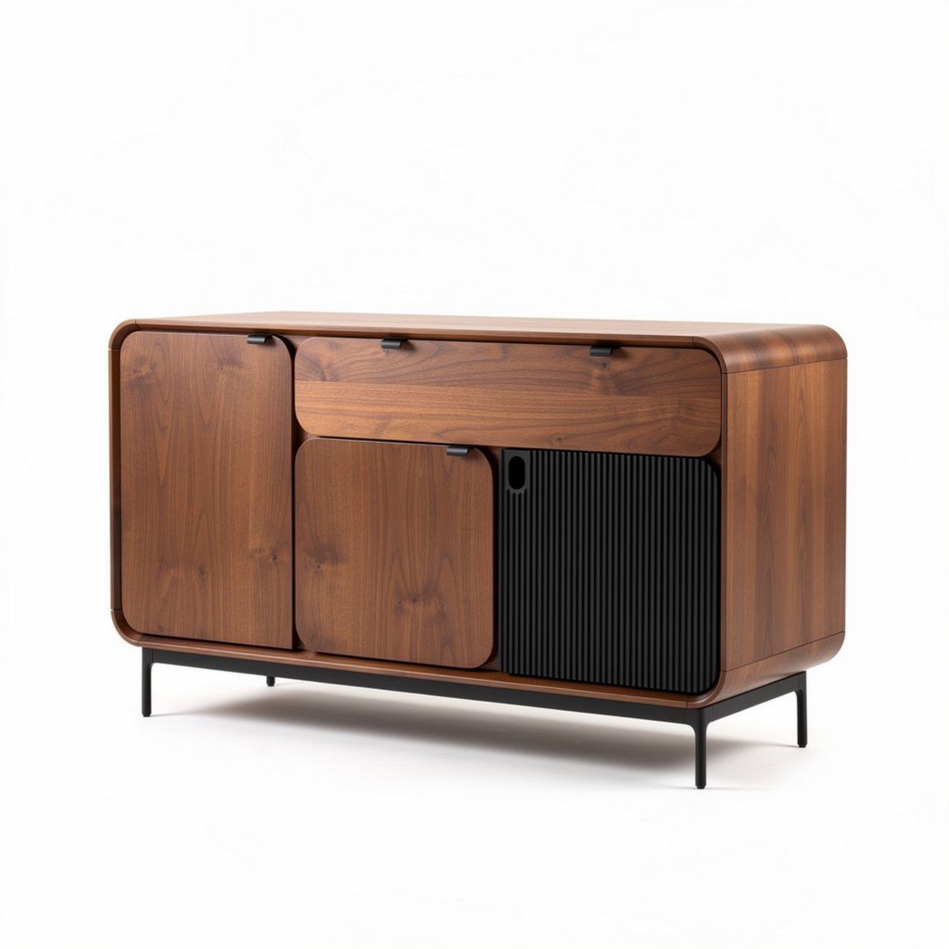 Wooden sideboard with sliding doors and metal legs 120 x 50 x 75cm