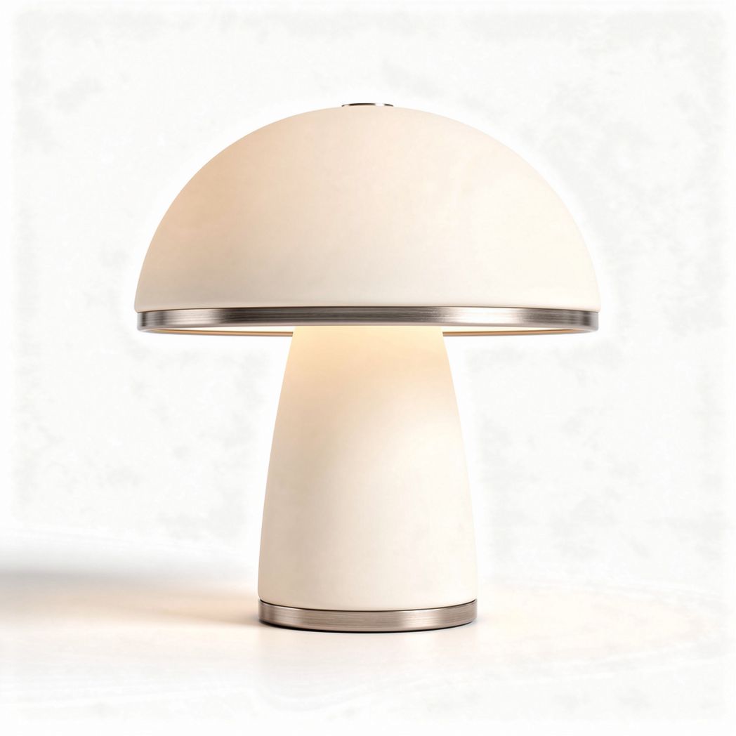 Mushroom-shaped table lamp with metal accents and soft white shade 30 x 30 x 40cm