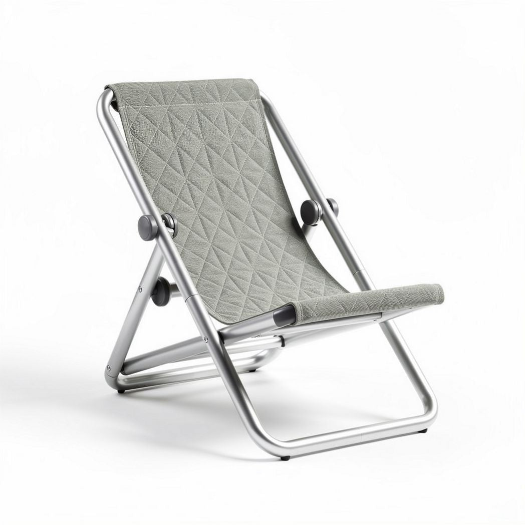 Foldable lounge chair with aluminum frame and gray padded fabric 70 x 60 x 85cm