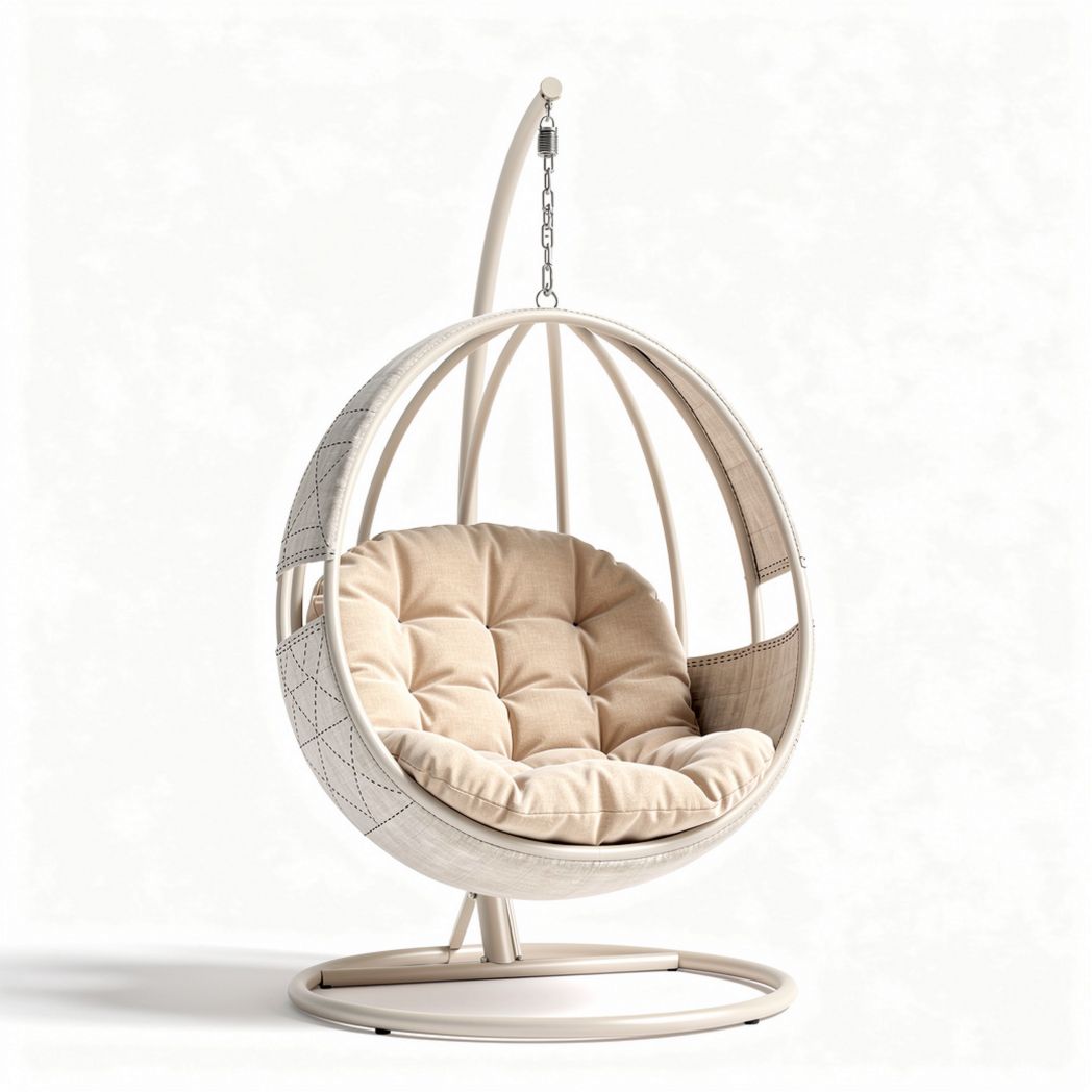 Hanging egg chair with cushion for indoor and outdoor use in beige 100 x 100 x 120cm