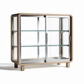 Glass display cabinet with wooden frame 100 x 40 x 80cm for living room storage