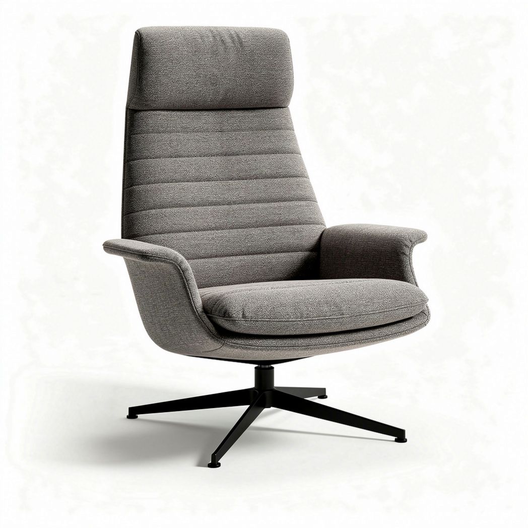 Gray fabric lounge chair with adjustable height and swivel base