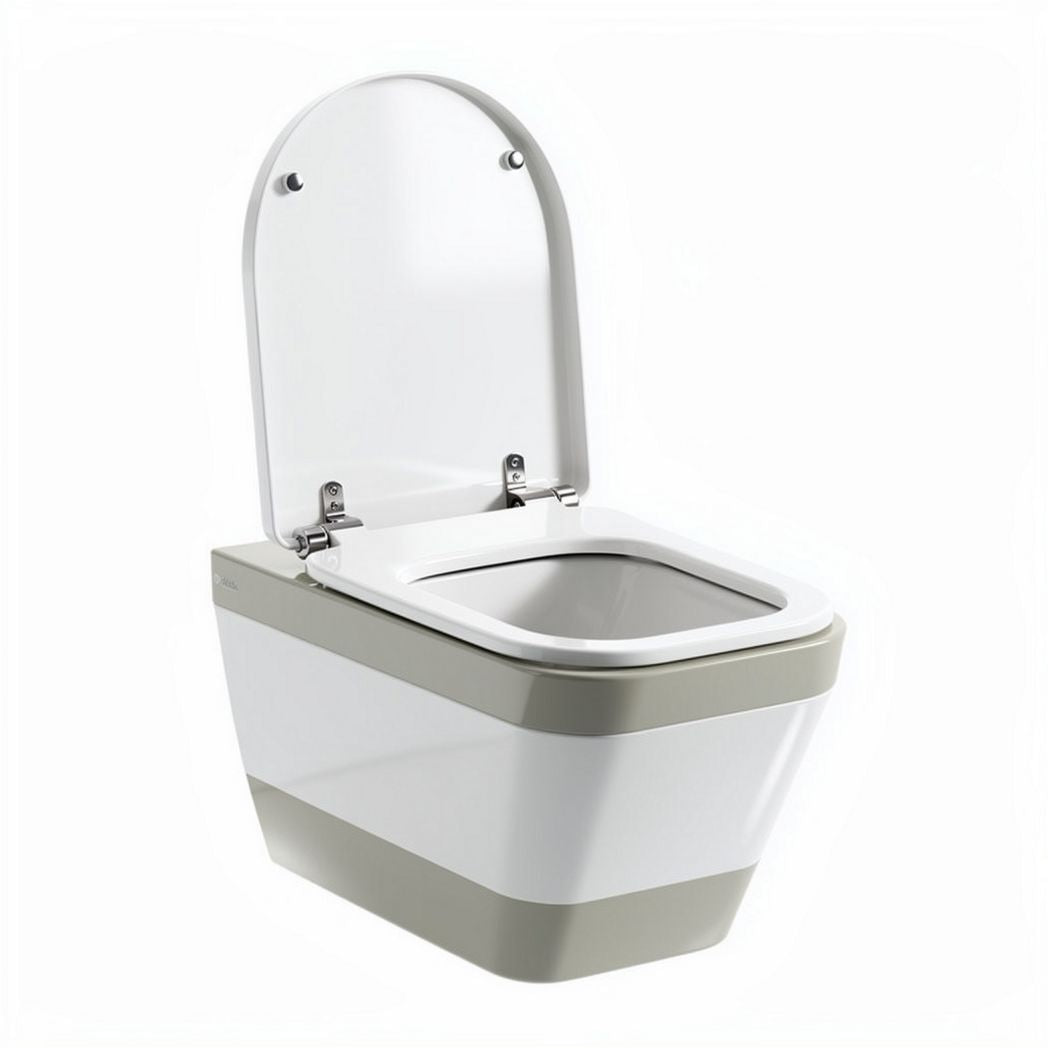 Compact wall-mounted toilet with ceramic bowl and soft-close lid 75 x 40 x 45cm