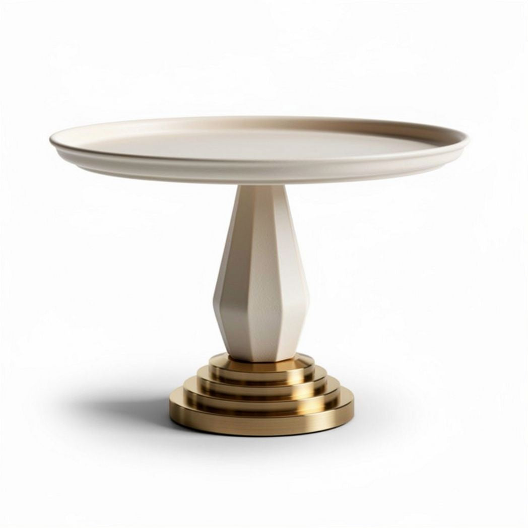 Ceramic serving platter with gold base for desserts and appetizers 30 x 30 x 15cm