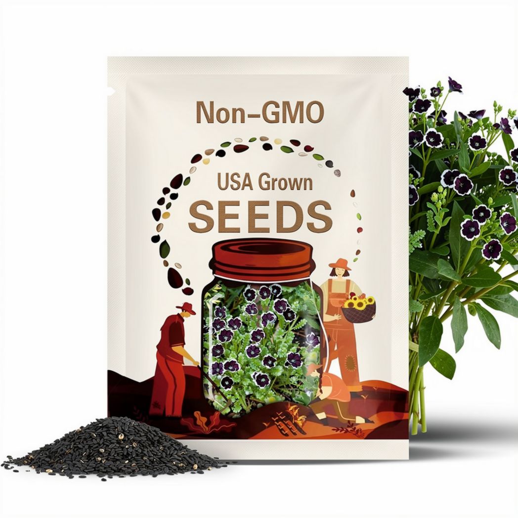 Penny Black Nemophila Seeds – Deep Purple-Black Flowers 50 Seeds | Compact Annual | Garden Borders & Containers