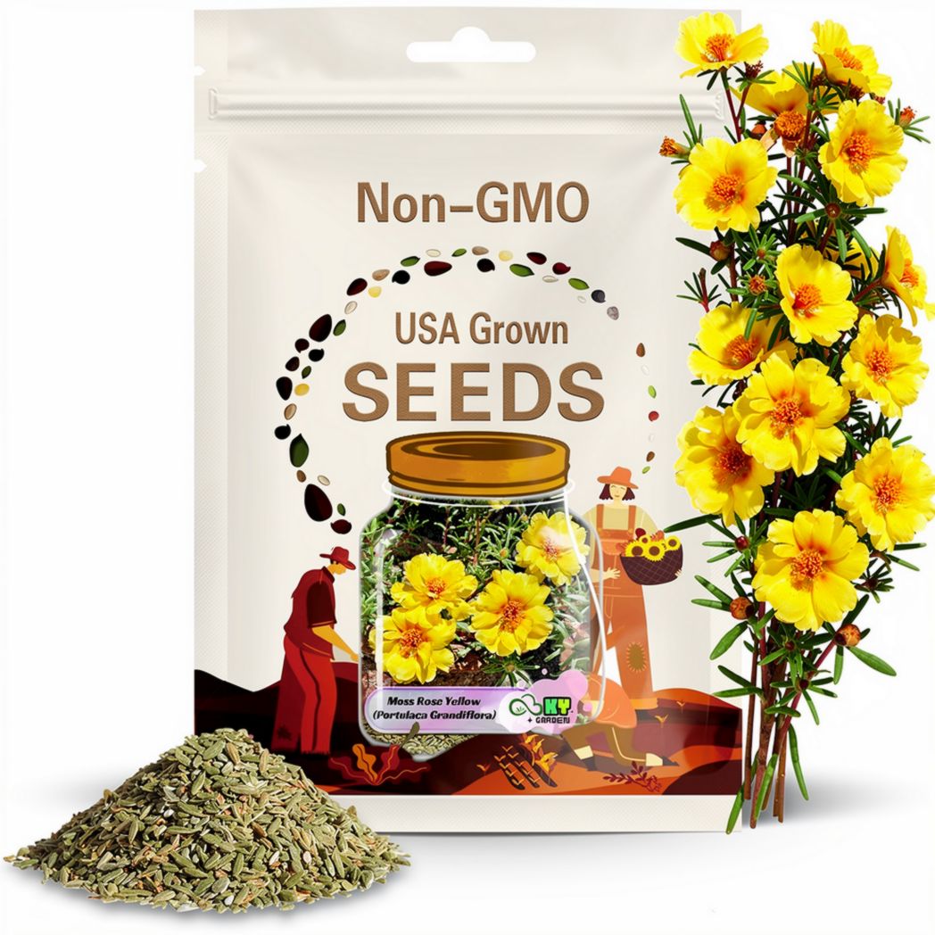 Moss Rose Yellow(Portulaca Grandiflora) Seeds - Low Maintenance,Ground Cover, Attracts Pollinators, Plant in Spring/Summer